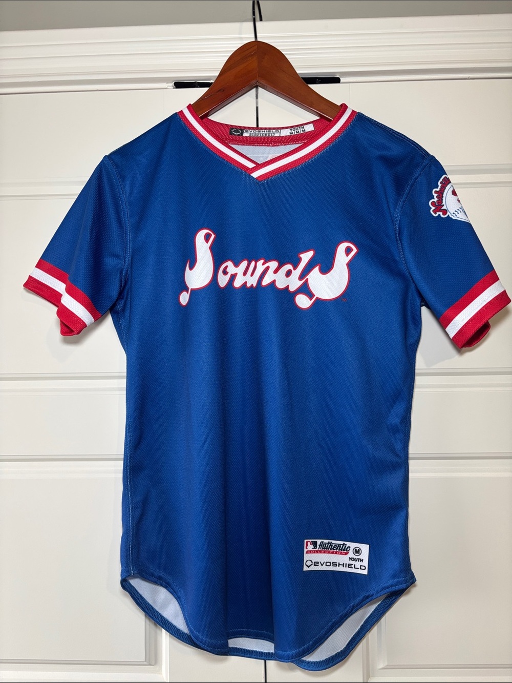Sounds Youth Baseball Jersey - Blue with Red & White Trim